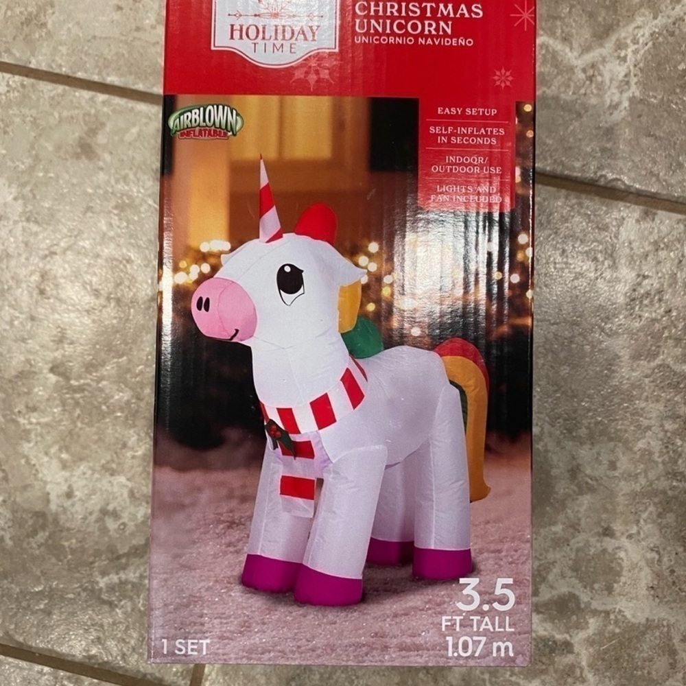 Holiday Time Christmas Unicorn Inflatable Decoration NEW Outdoors 3.5ft Blow Up